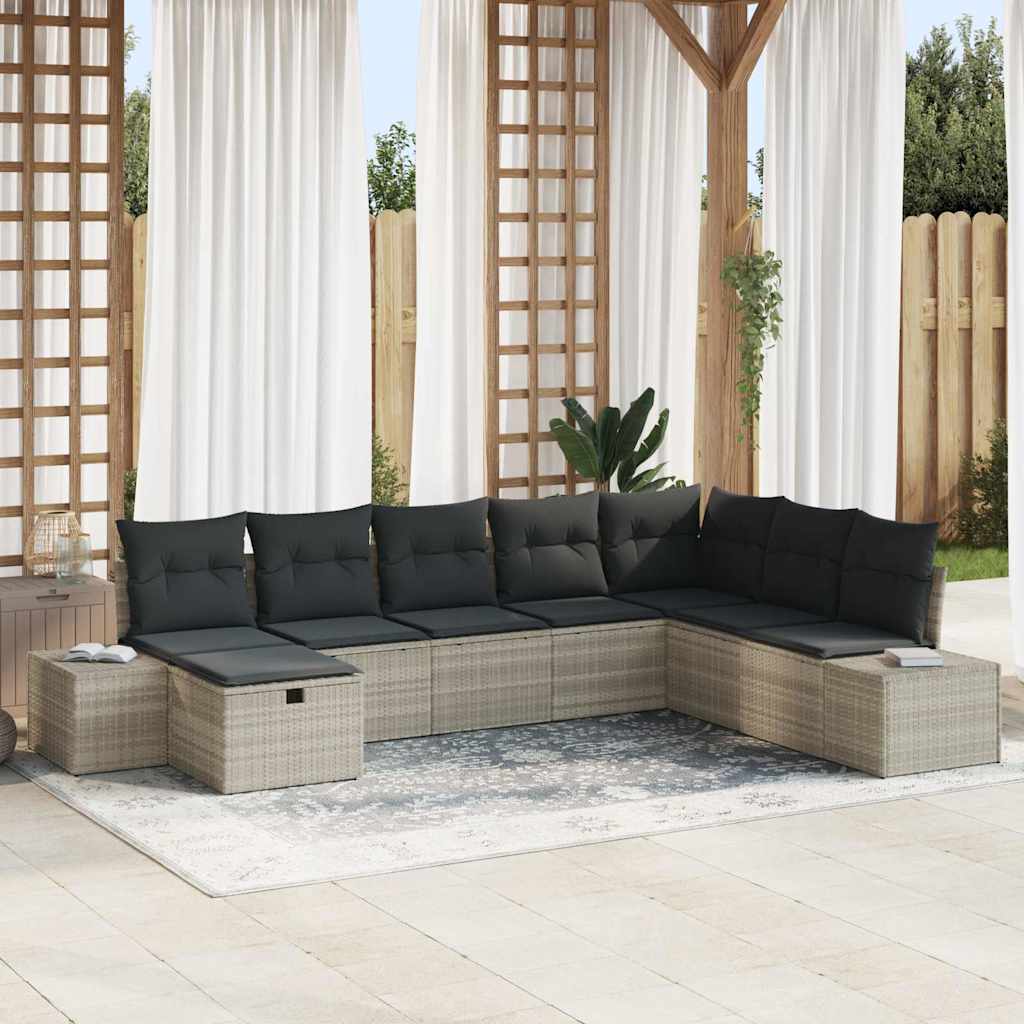Garten-Sofa-Set mit Kissen 8 pcs Hellgrau Poly Rattan